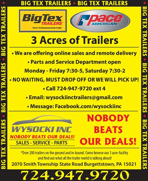 Wysocki inc - Wysocki Inc 2070 Smith Township State Rd Burgettstown, PA 15021 (724) 947-9720. Inventory Berry Road 1 Berry Road Burgettstown, PA 15021 (724) 947-9720 ...